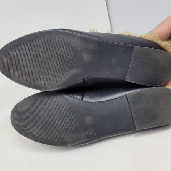 Steve Madden size 8 Raam fur Mule Klaire Leather Slide Slippers Gold Black flats - Picture 6 of 7